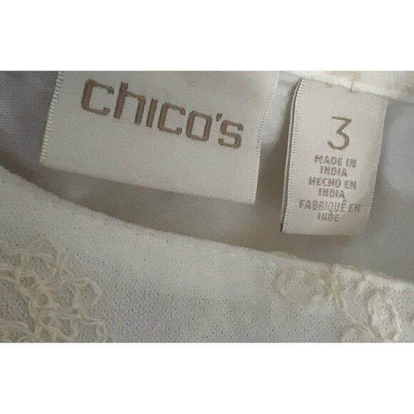 Chicos Women's Blouse Size XL Mesh Overlay Lined Stretch Lace Cotton Long Sleeve - Picture 3 of 9